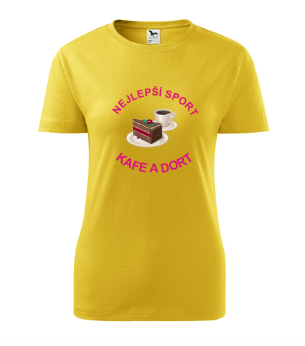 Žluté dámské tričko nejlepší sport kafe a dort