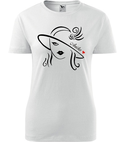 Dámské tričko dívka v klobouku se jménem na přání - Dárek pro ženu k 44