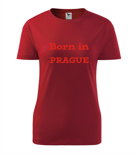 Červené dámské tričko Born in Prague