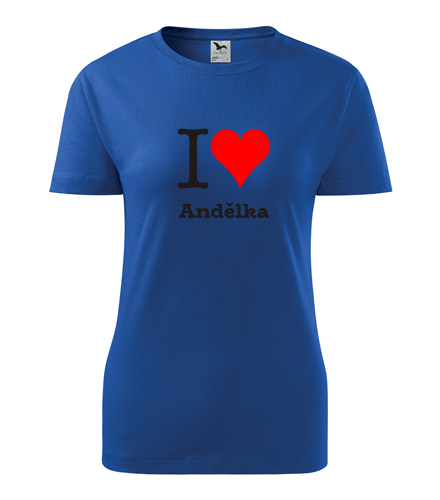 Modré dámské tričko I love Andělka