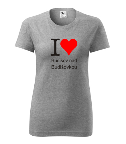 Šedé dámské tričko I love Budišov nad Budišovkou