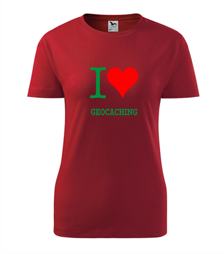 Červené dámské tričko I love geocaching