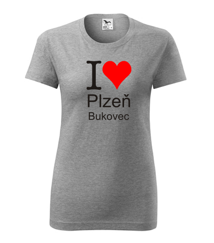 Šedé dámské tričko I love Plzeň Bukovec