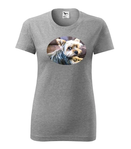 Šedé dámské tričko s jorkšírem