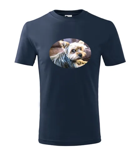 Tmavě modré dětské tričko s jorkšírem