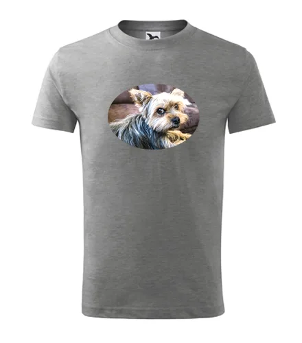 Šedé dětské tričko s jorkšírem