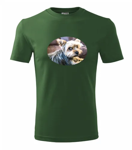 Lahvově zelené tričko s jorkšírem