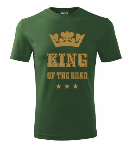 Lahvově zelené tričko King of the road zlaté