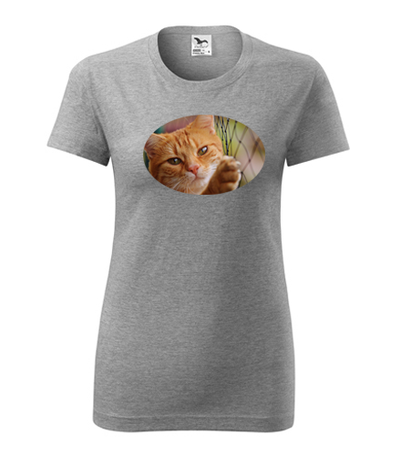 Šedé dámské tričko s kočkou 1