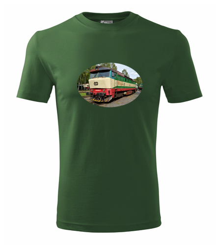 Lahvově zelené tričko s lokomotivou 749 Bardotka