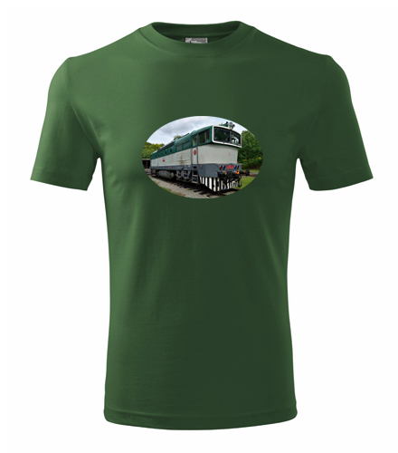 Lahvově zelené tričko s lokomotivou 750 Brejlovec