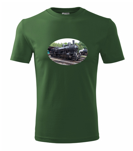 Lahvově zelené tričko s parní lokomotivou 354