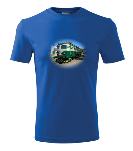 Modré tričko s elektrickou lokomotivou Bobina