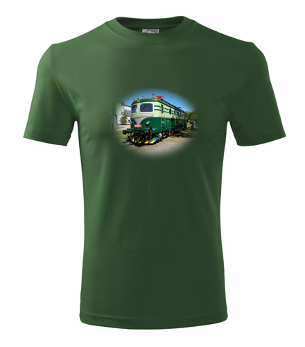Lahvově zelené tričko s elektrickou lokomotivou Bobina