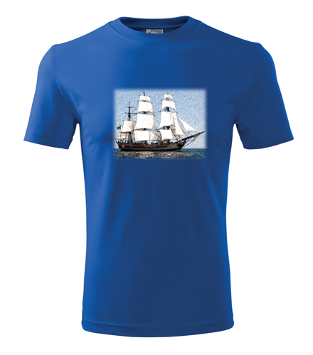 Modré tričko s historickou plachetnicí