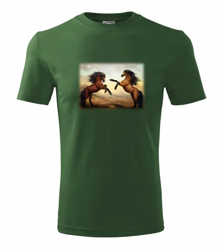 Lahvově zelené tričko s koňmi