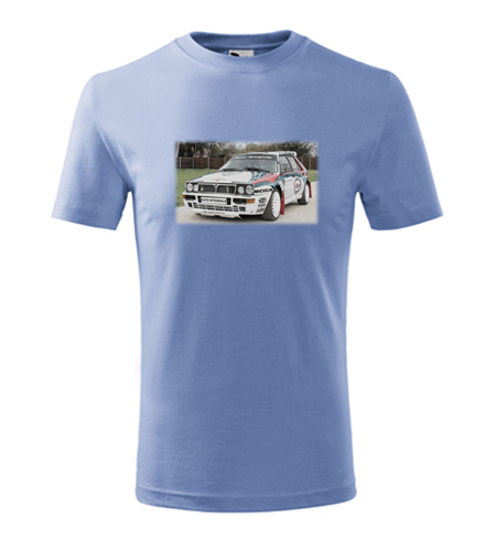 Světle modré dětské tričko s kresbou Lancia Delta Integrale