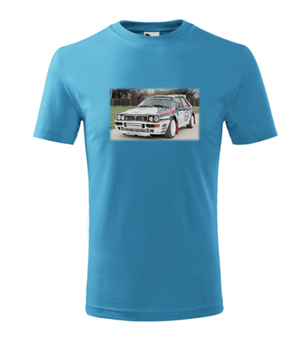 Tyrkysové dětské tričko s kresbou Lancia Delta Integrale