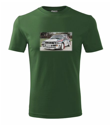 Lahvově zelené tričko s kresbou Lancia Delta Integrale