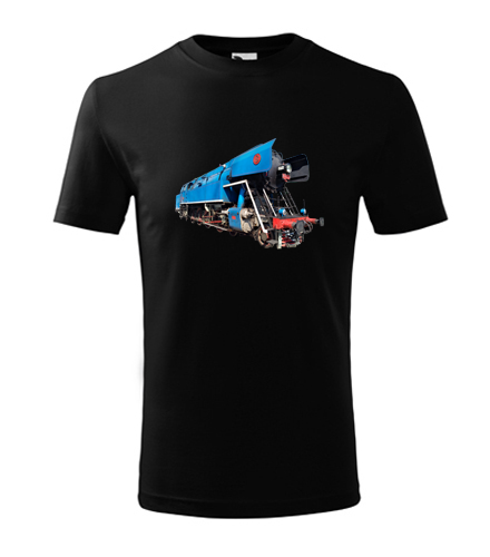 Černé dětské tričko s parní lokomotivou papoušek