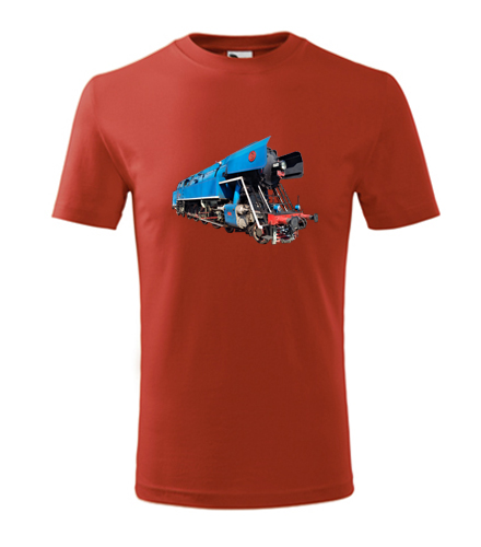 Červené dětské tričko s parní lokomotivou papoušek