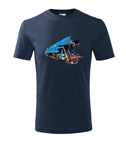Tmavě modré dětské tričko s parní lokomotivou papoušek