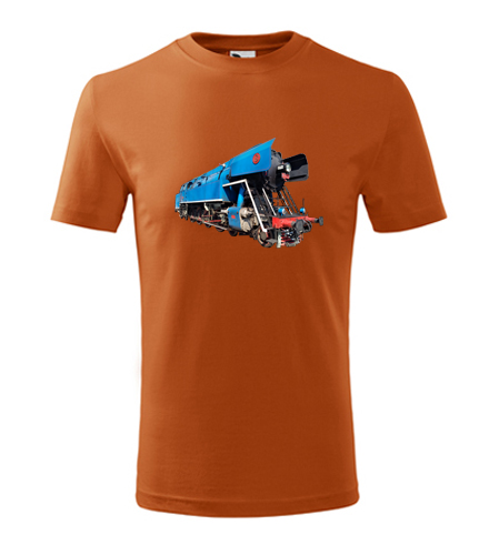 Oranžové dětské tričko s parní lokomotivou papoušek