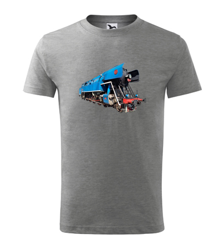Šedé dětské tričko s parní lokomotivou papoušek