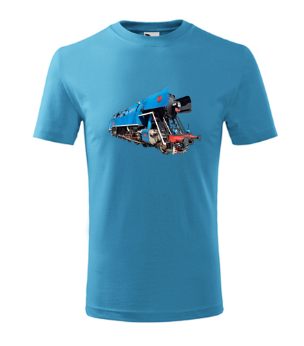 Tyrkysové dětské tričko s parní lokomotivou papoušek