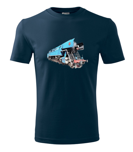 Tmavě modré tričko s kresbou parní lokomotivy papoušek