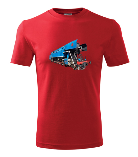Červené tričko s parní lokomotivou papoušek