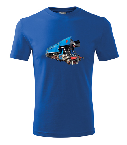 Modré tričko s parní lokomotivou papoušek