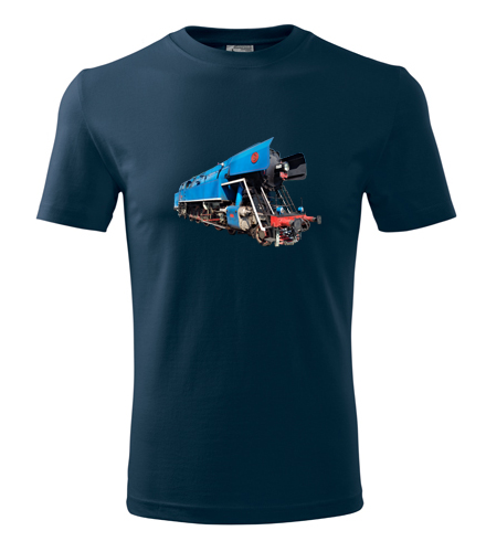 Tmavě modré tričko s parní lokomotivou papoušek
