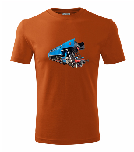 Oranžové tričko s parní lokomotivou papoušek