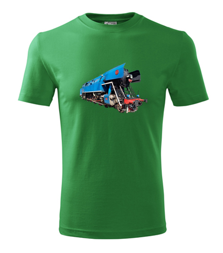 Zelené tričko s parní lokomotivou papoušek