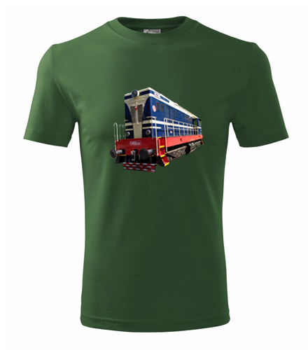 Lahvově zelené tričko s motorovou lokomotivou t458