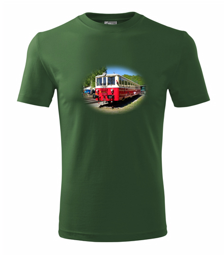 Lahvově zelené tričko s motorovým vozem 830