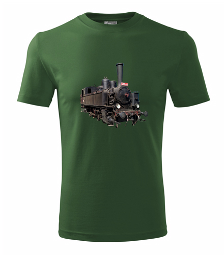 Lahvově zelené tričko s parní lokomotivou 422