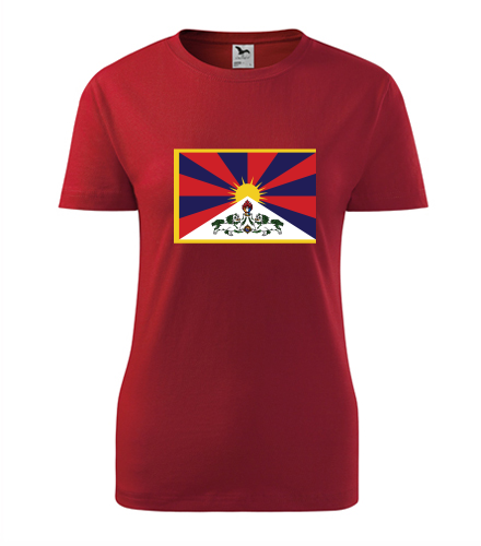Červené dámské tričko s tibetskou vlajkou