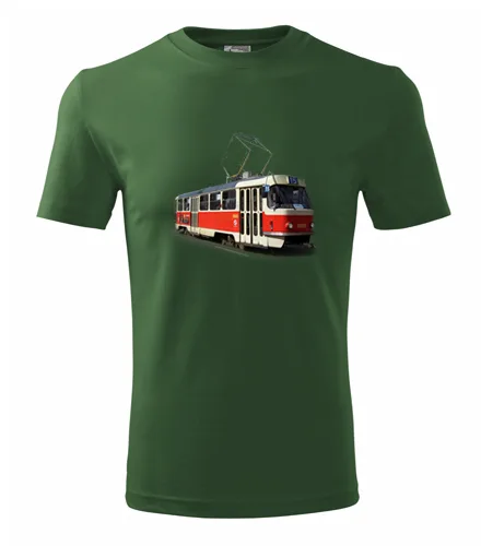 Lahvově zelené tričko s tramvají T3