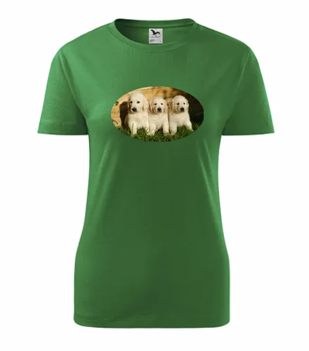 Zelené dámské tričko se štěňátky