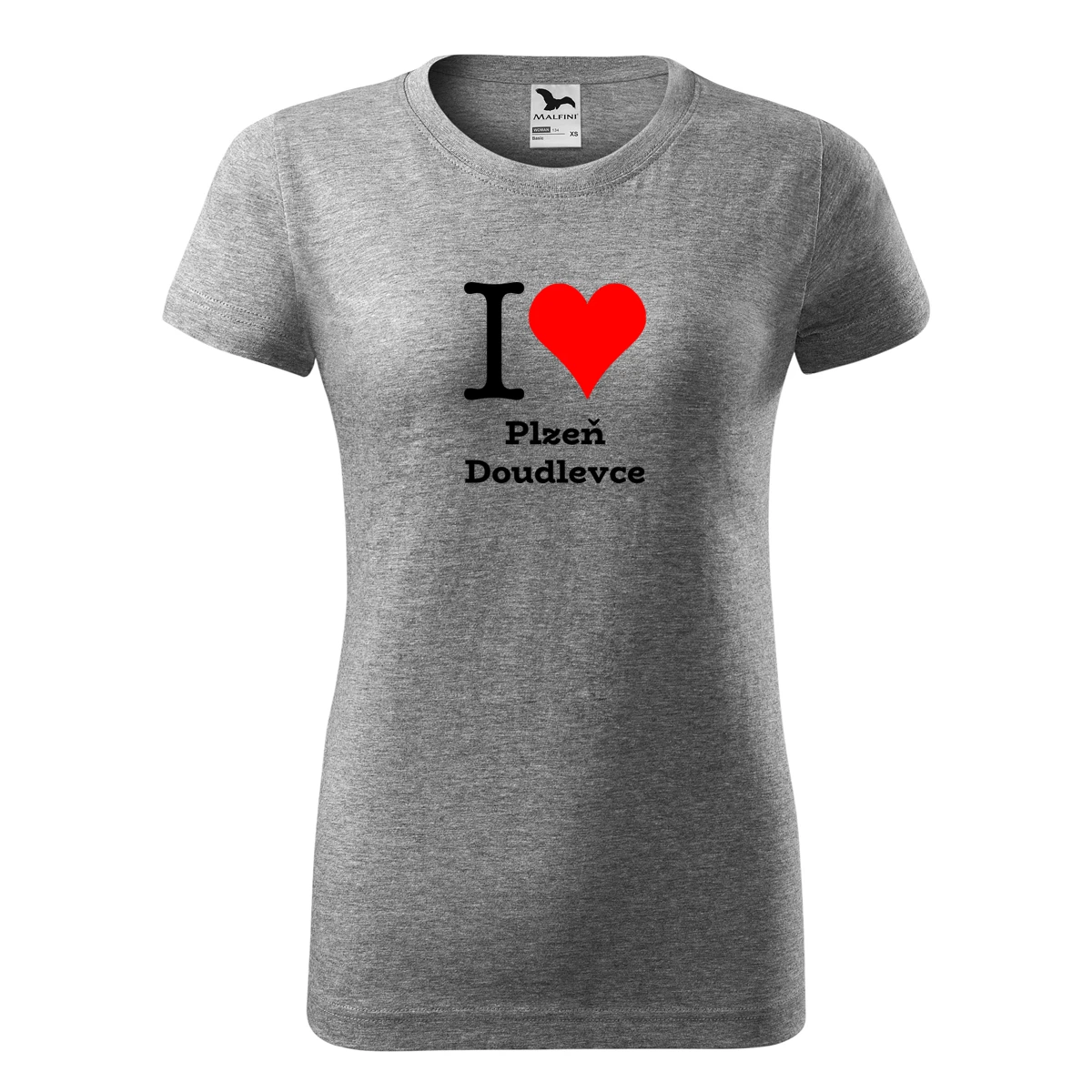 Šedé dámské tričko I love Plzeň Doudlevce