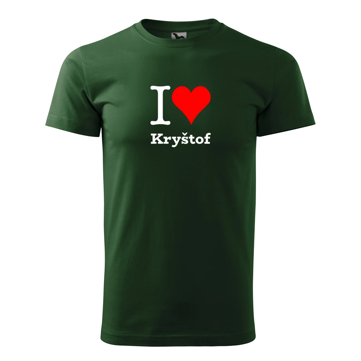 Lahvově zelené tričko I love Kryštof