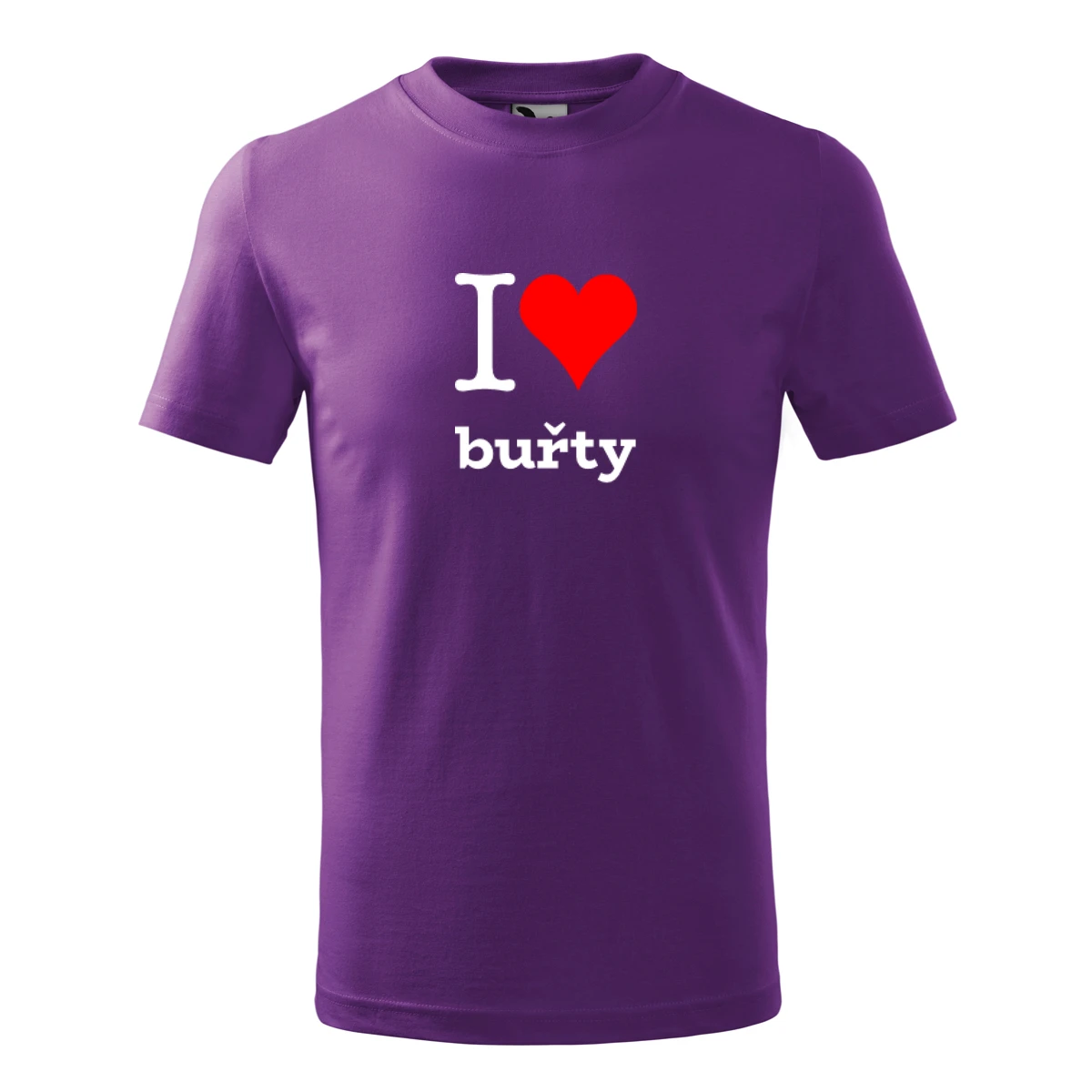 Fialové dětské tričko I love buřty