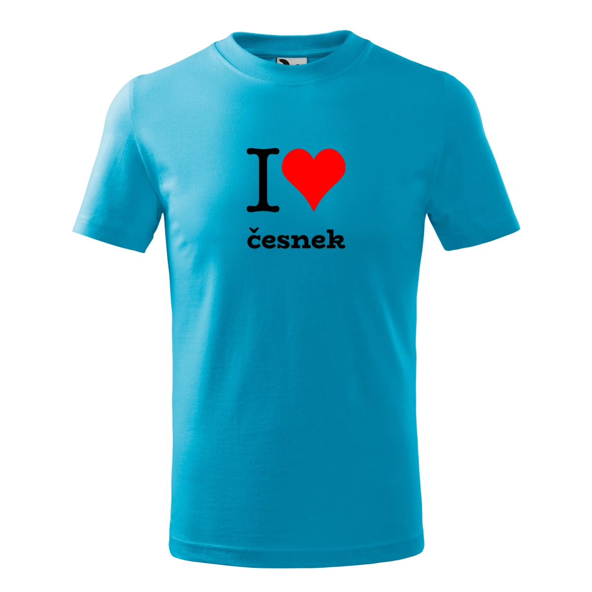 Tyrkysové dětské tričko I love česnek