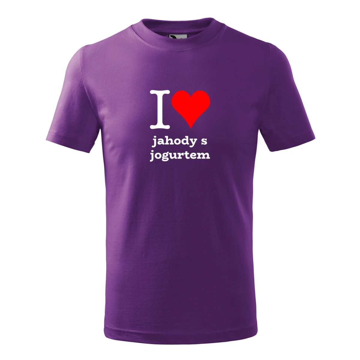 Fialové dětské tričko I love jahody s jogurtem