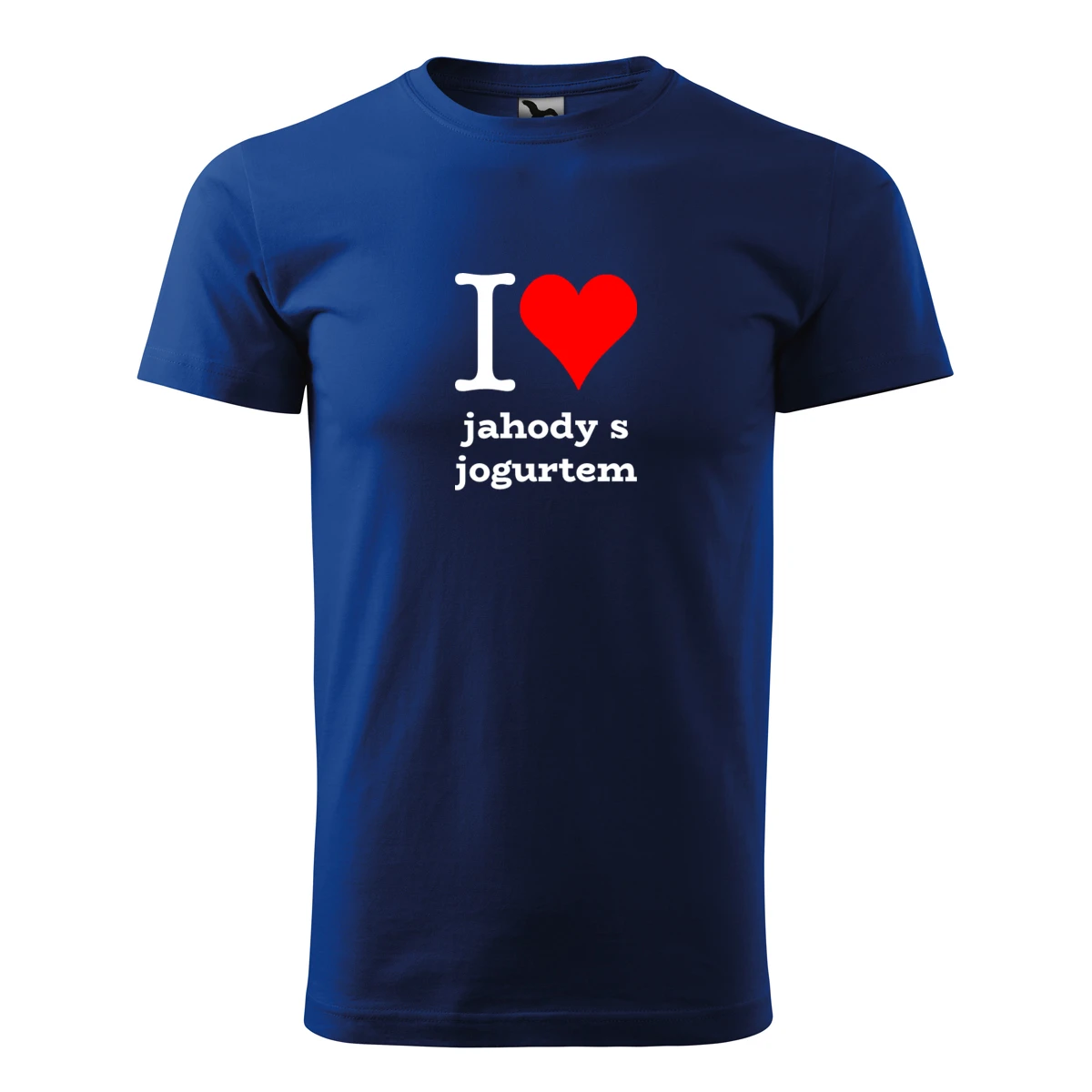 Modré dětské tričko I love jahody s jogurtem