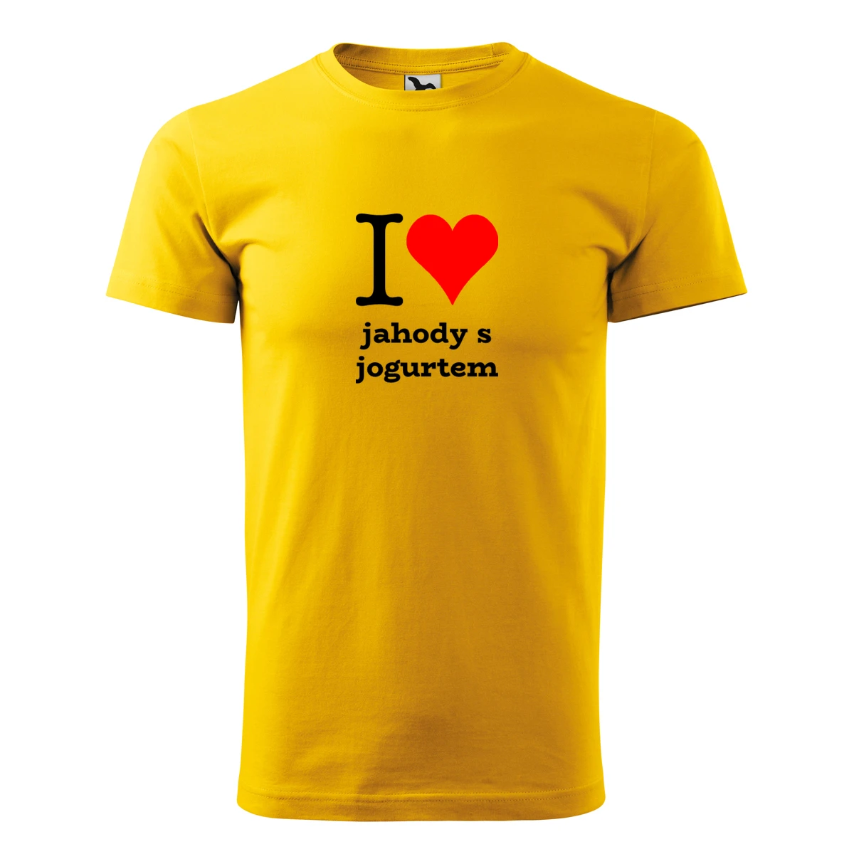 Žluté dětské tričko I love jahody s jogurtem