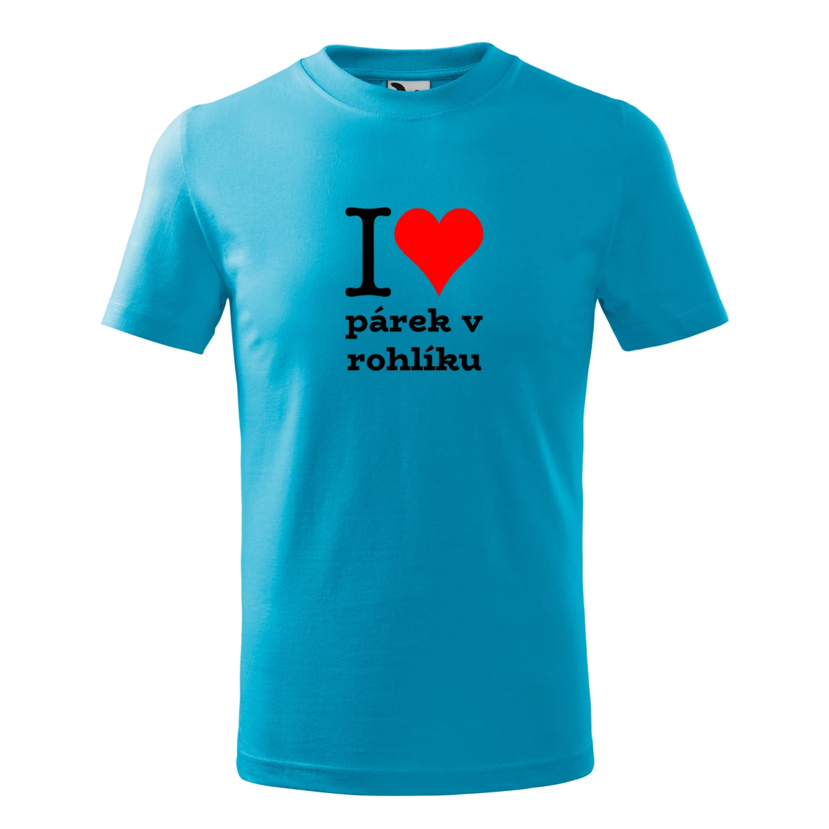 Tyrkysové dětské tričko I love párek v rohlíku