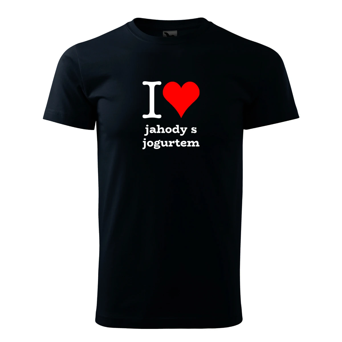 Tmavě modré tričko I love jahody s jogurtem